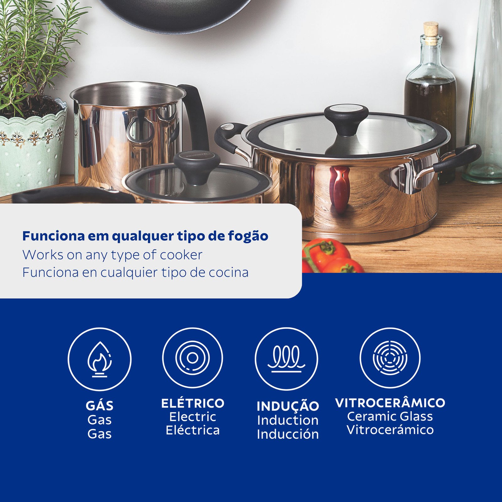 Jogo de Panelas Tramontina Solar Silicone em Aço Inox com Fundo Triplo 5 Peças - foto 2