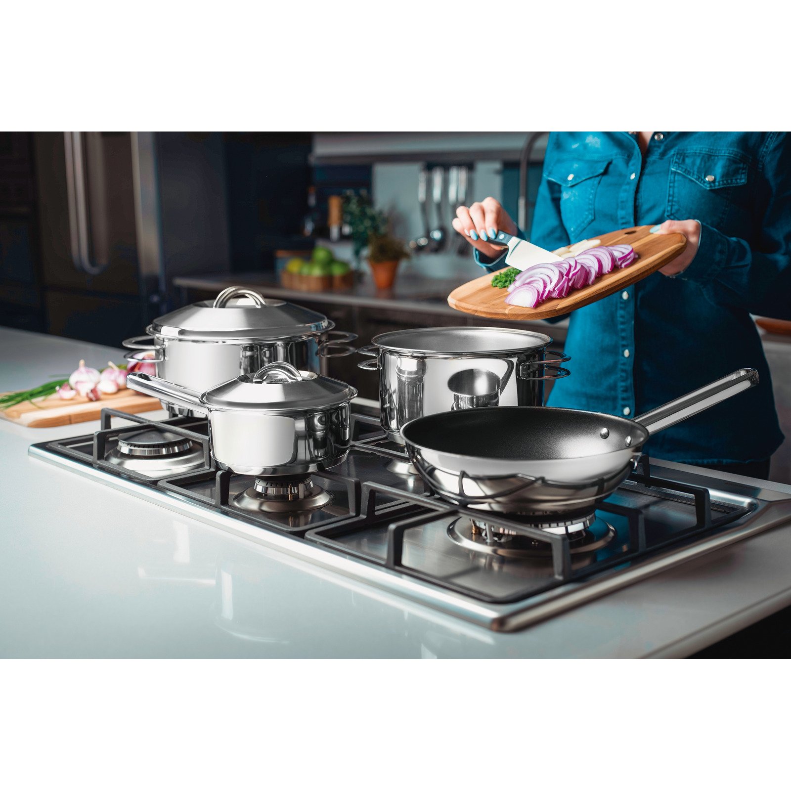 Jogo de Panelas Tramontina Solar em Aço Inox com Fundo Triplo 4 Peças - foto 4