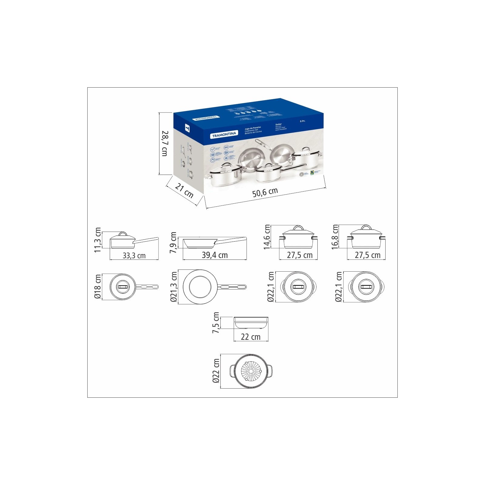 Jogo de Panelas Tramontina Solar em Aço Inox com Fundo Triplo e Tampas de Inox 5 Peças - foto 11