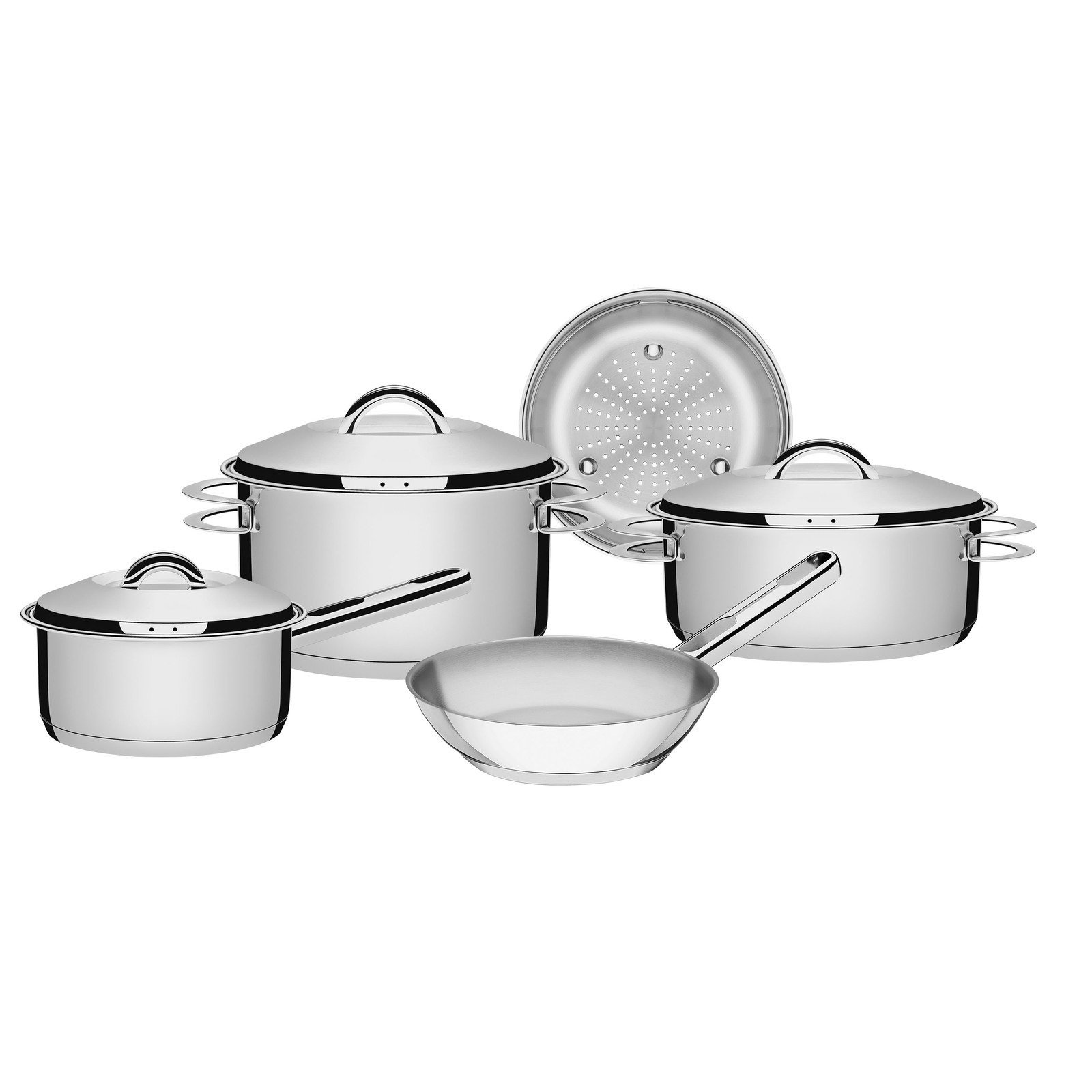 Jogo de Panelas Tramontina Solar em Aço Inox com Fundo Triplo e Tampas de Inox 5 Peças