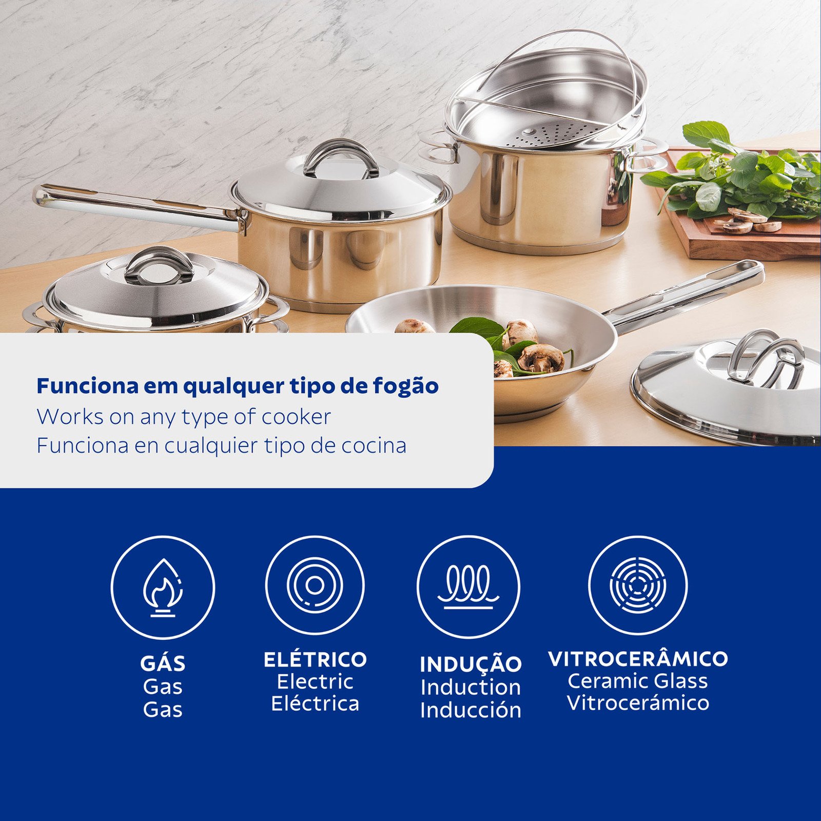 Jogo de Panelas Tramontina Solar em Aço Inox com Fundo Triplo e Tampas de Inox 5 Peças - foto 3