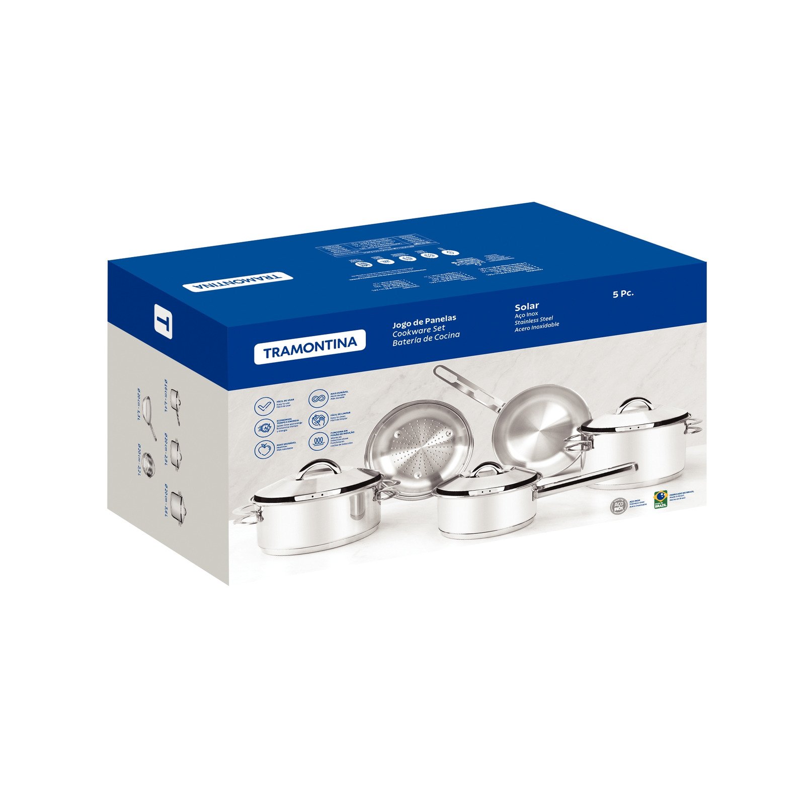 Jogo de Panelas Tramontina Solar em Aço Inox com Fundo Triplo e Tampas de Inox 5 Peças - foto 10