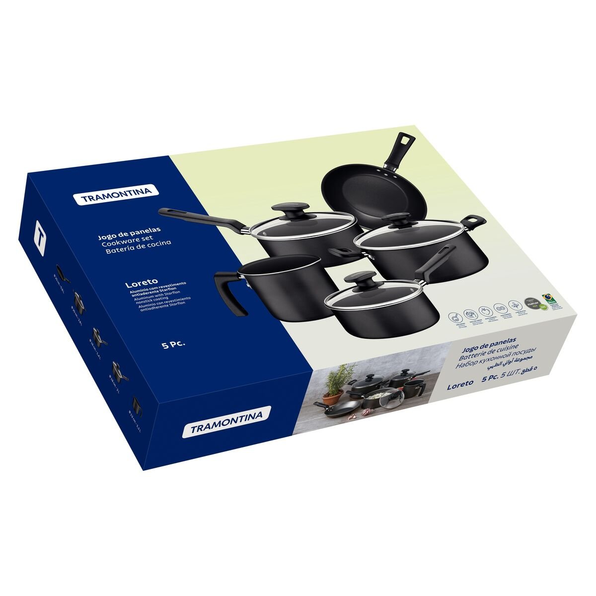 Jogo Panelas Tramontina Loreto 5 Peças Aluminio Antiaderente Starflon Max Preto - foto 4