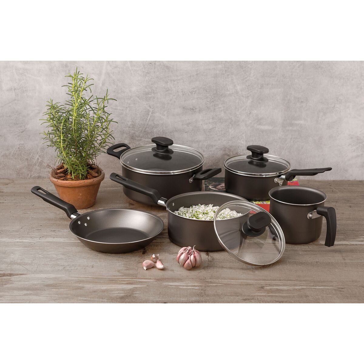 Jogo Panelas Tramontina Loreto 5 Peças Aluminio Antiaderente Starflon Max Preto - foto 3