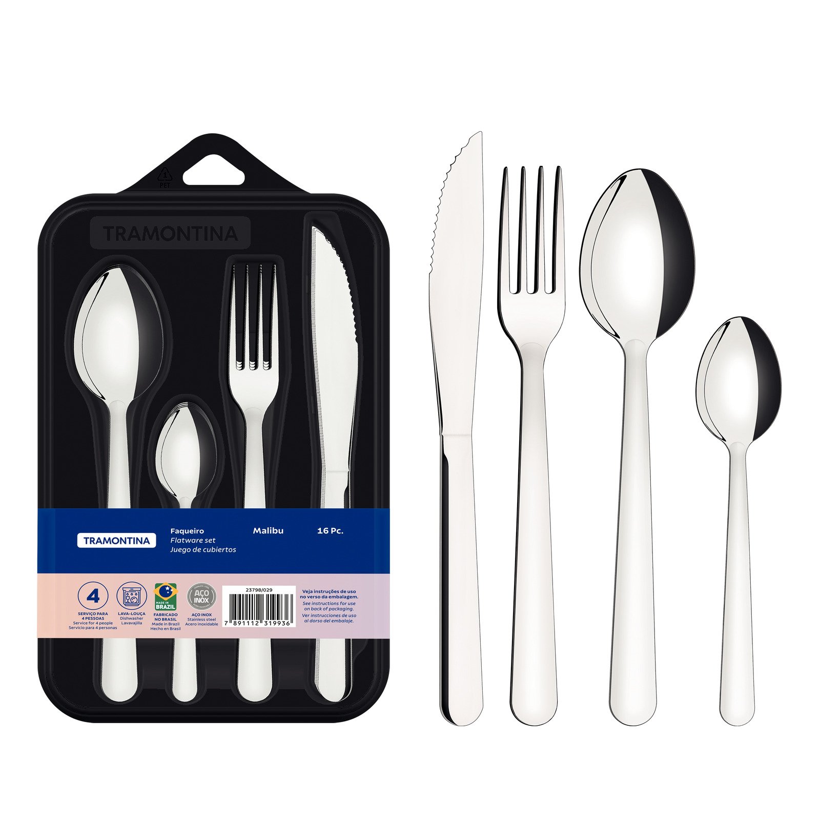 Faqueiro Tramontina Malibu em Aço Inox 16 Peças