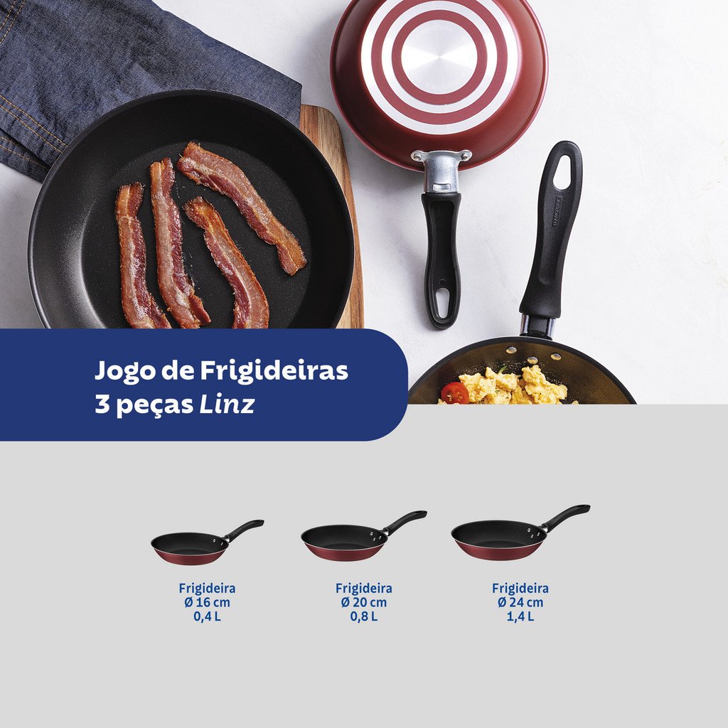 Jogo Frigideiras Tramontina Linz 3 Peças Alumínio Antiaderente Starflon Max Vermelha - foto 5