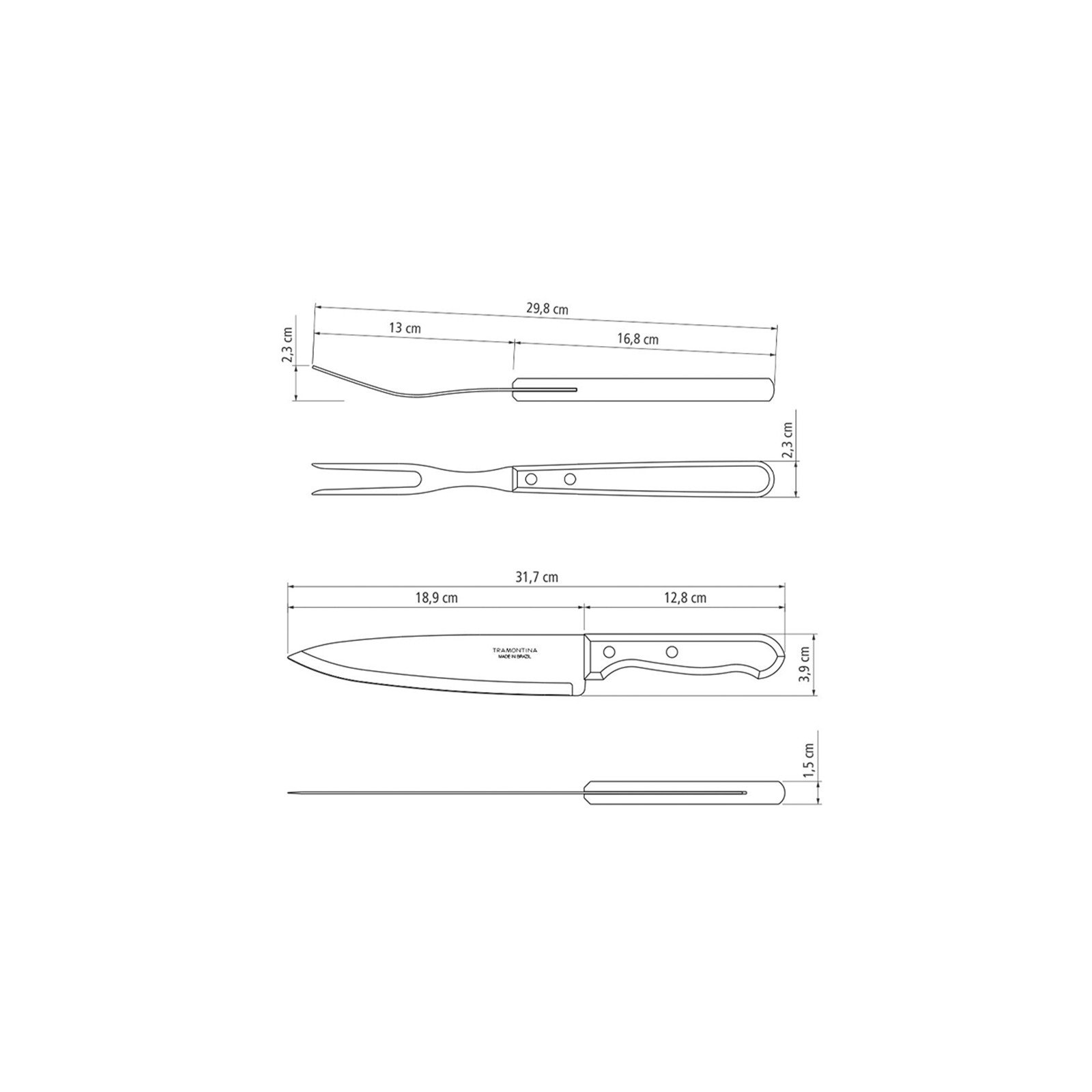 Kit para Churrasco Tramontina em Aço Inox e Madeira com Pegador 3 Peças - foto 4