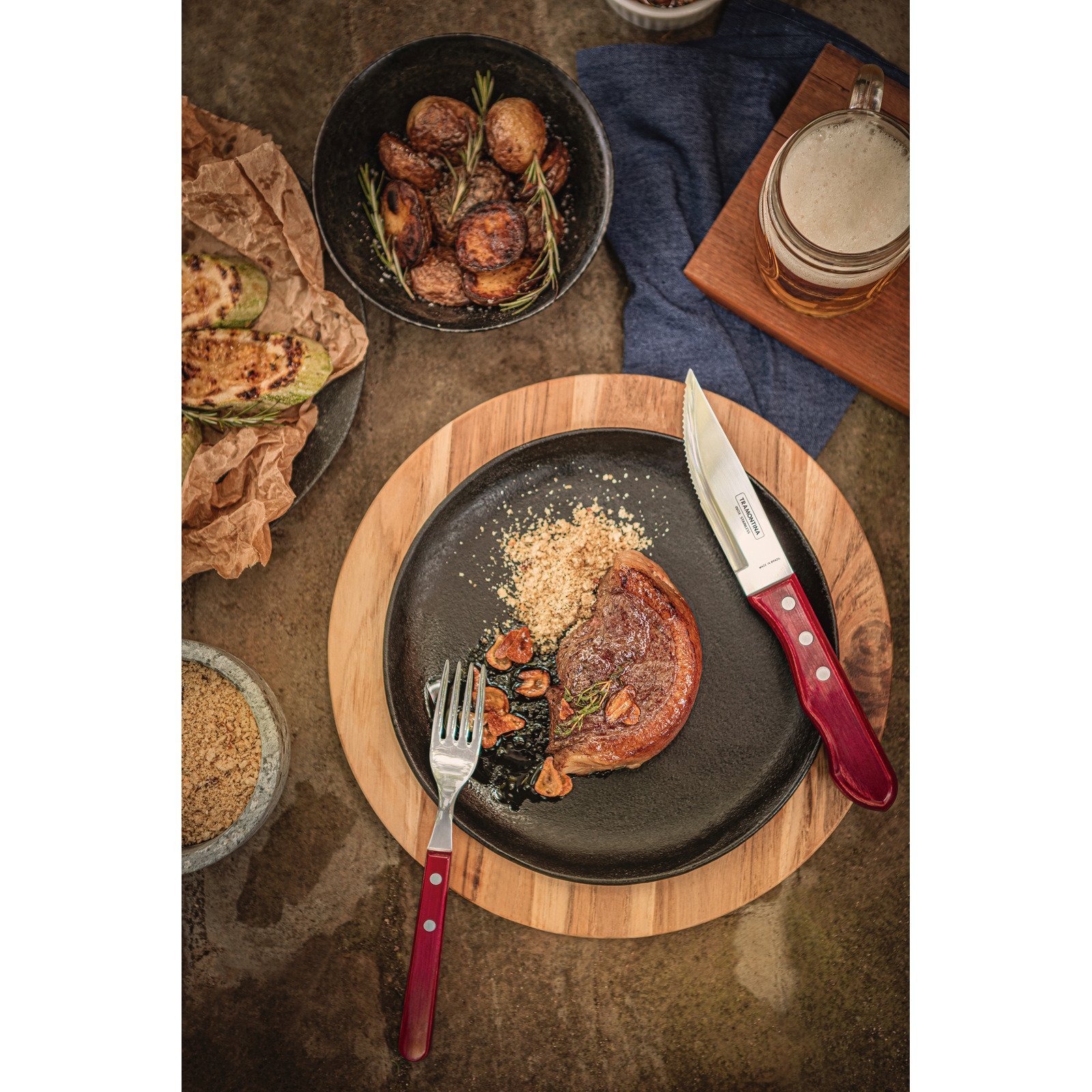 Jogo de Talheres Jumbo para Churrasco Tramontina em Aço Inox com Cabo Vermelho Polywood 4 Peças - foto 4