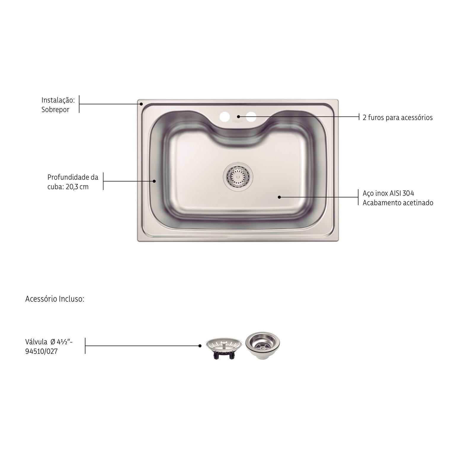 Cuba de Sobrepor Tramontina Morgana 60 Fx em Aço Inox com Acabamento Escovado 69 X 49 Cm com Válvula - foto 7