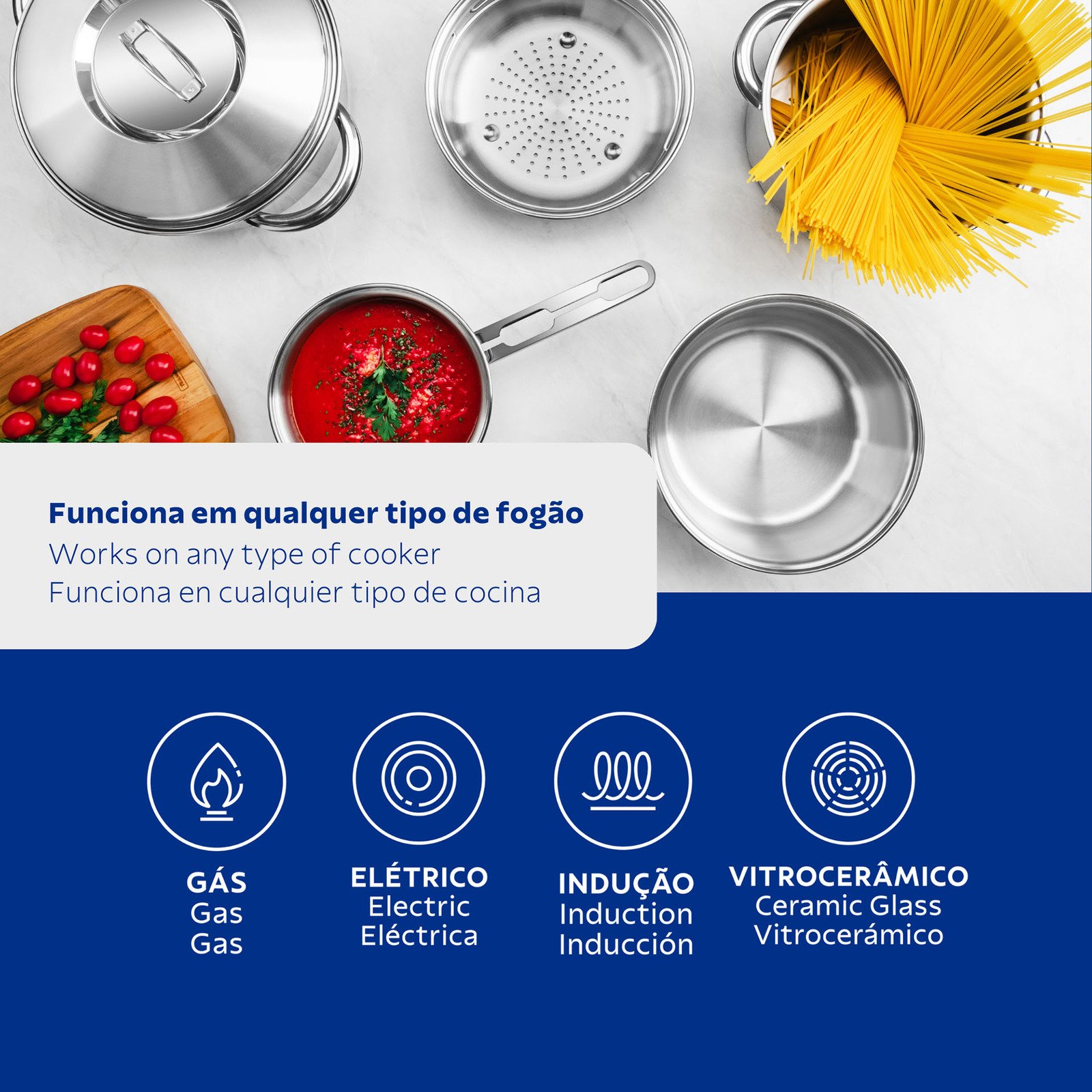 Jogo de Panelas Tramontina Solar em Aço Inox com Fundo Triplo e Tampas de Inox 5 Peças - foto 3