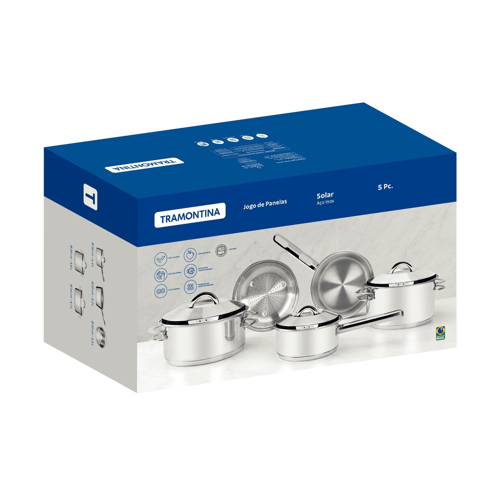 Jogo de Panelas Tramontina Solar em Aço Inox com Fundo Triplo e Tampas de Inox 5 Peças - foto 10