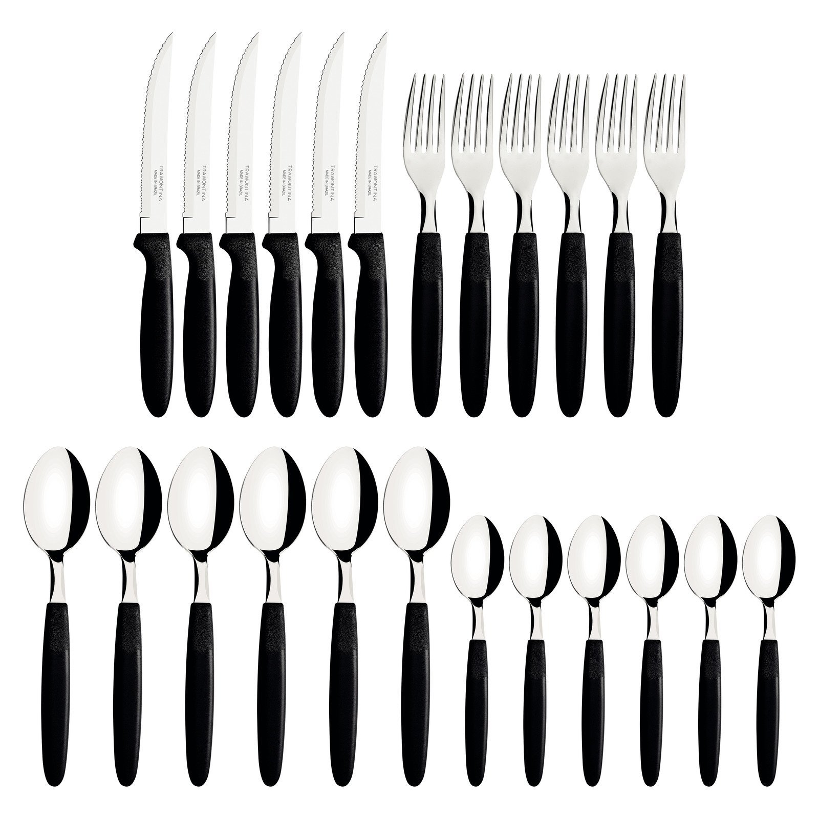 Faqueiro Tramontina Ipanema com Lâminas em Aço Inox e Cabos de Polipropileno Preto com Pote Plástico 24 Peças - foto 2