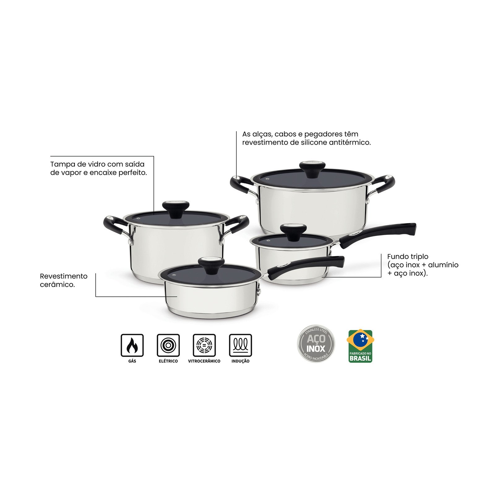 Jogo de Panelas Tramontina Solar Ceramic em Aço Inox Fundo Triplo com Revestimento Interno Cerâmico Grafite 4 Peças - foto 15