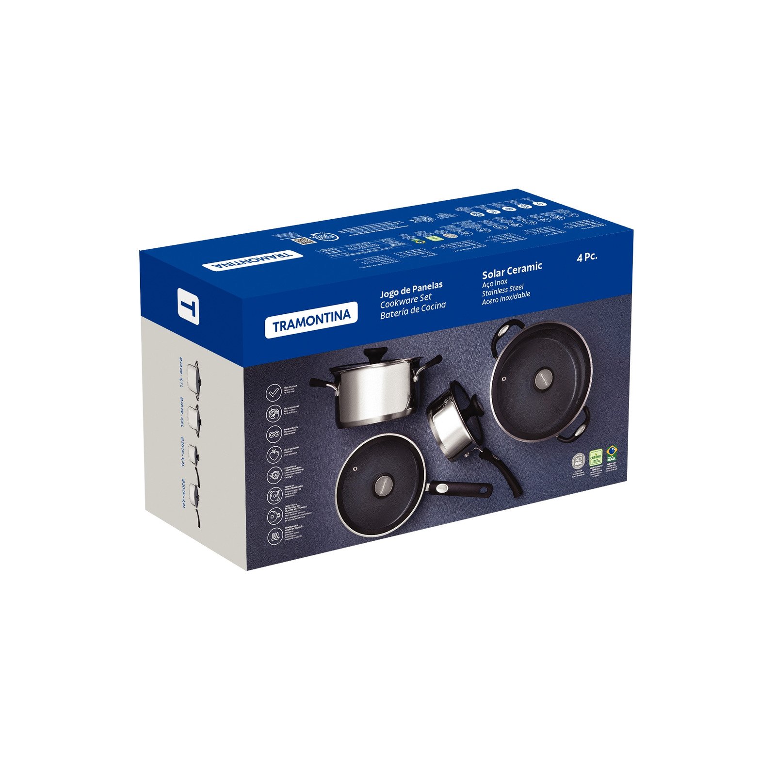 Jogo de Panelas Tramontina Solar Ceramic em Aço Inox Fundo Triplo com Revestimento Interno Cerâmico Grafite 4 Peças - foto 13