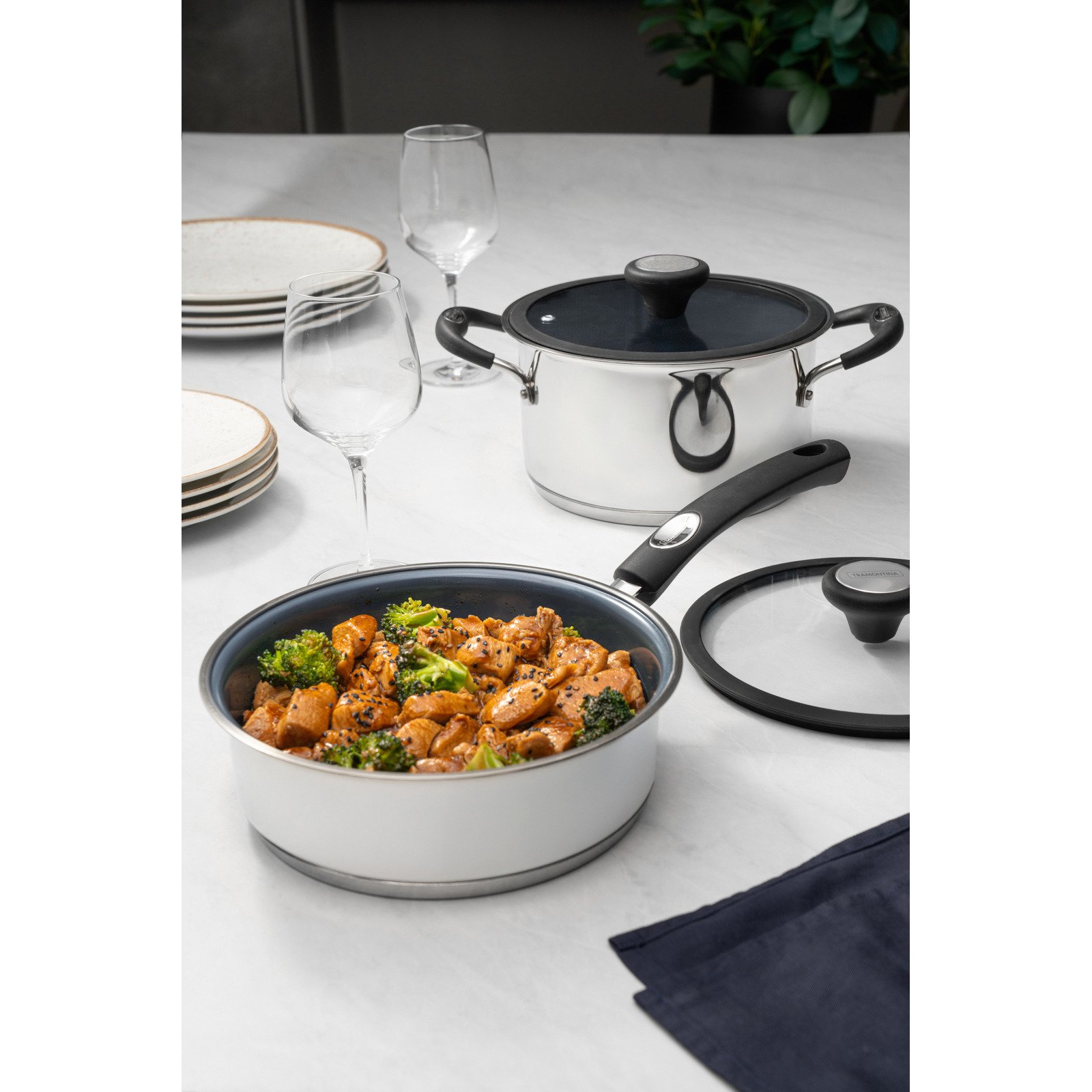 Jogo de Panelas Tramontina Solar Ceramic em Aço Inox Fundo Triplo com Revestimento Interno Cerâmico Grafite 4 Peças - foto 3