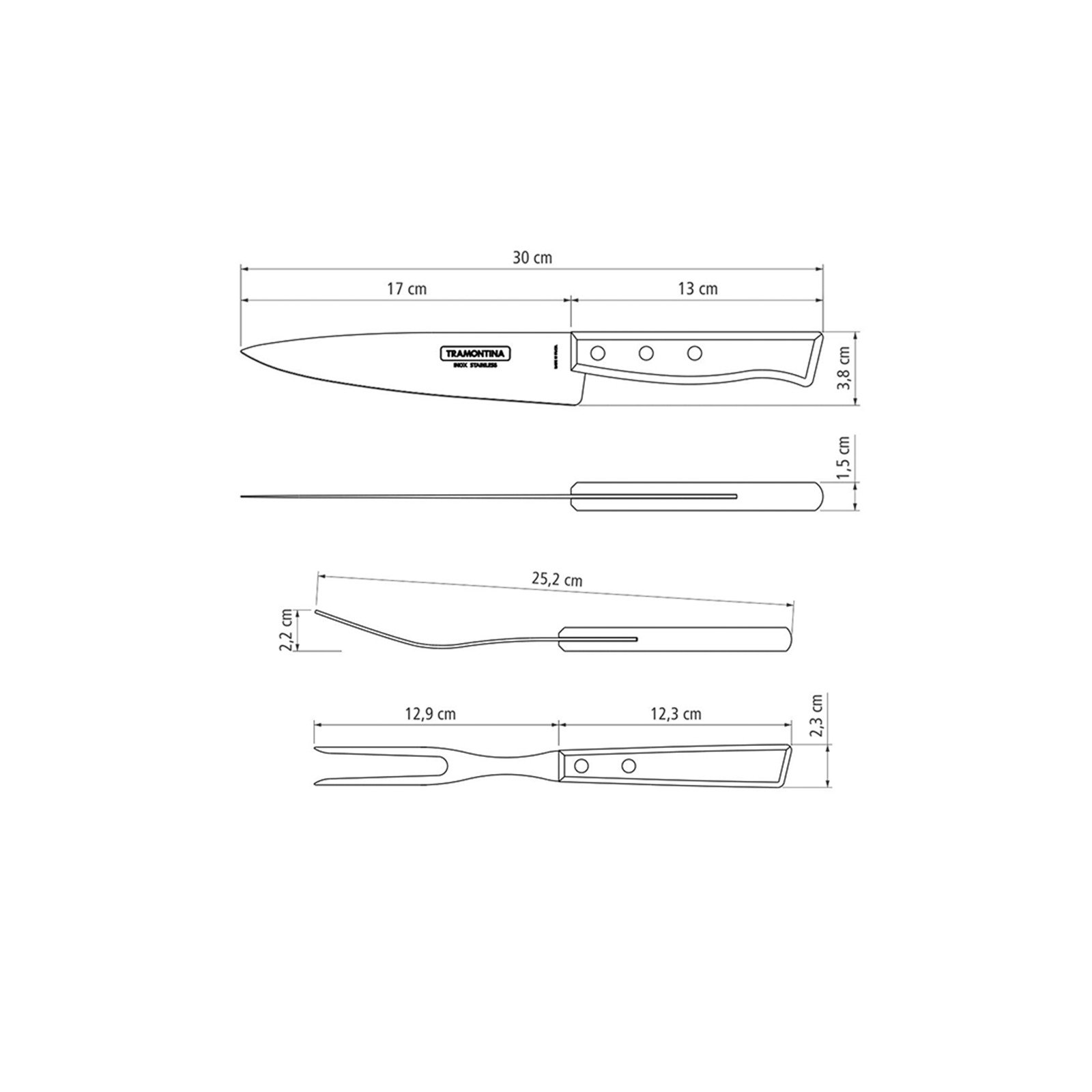 Jogo de Talheres para Churrasco Tramontina com Lâminas de Aço Inox e Cabos de Madeira Natural 14 Peças - foto 6