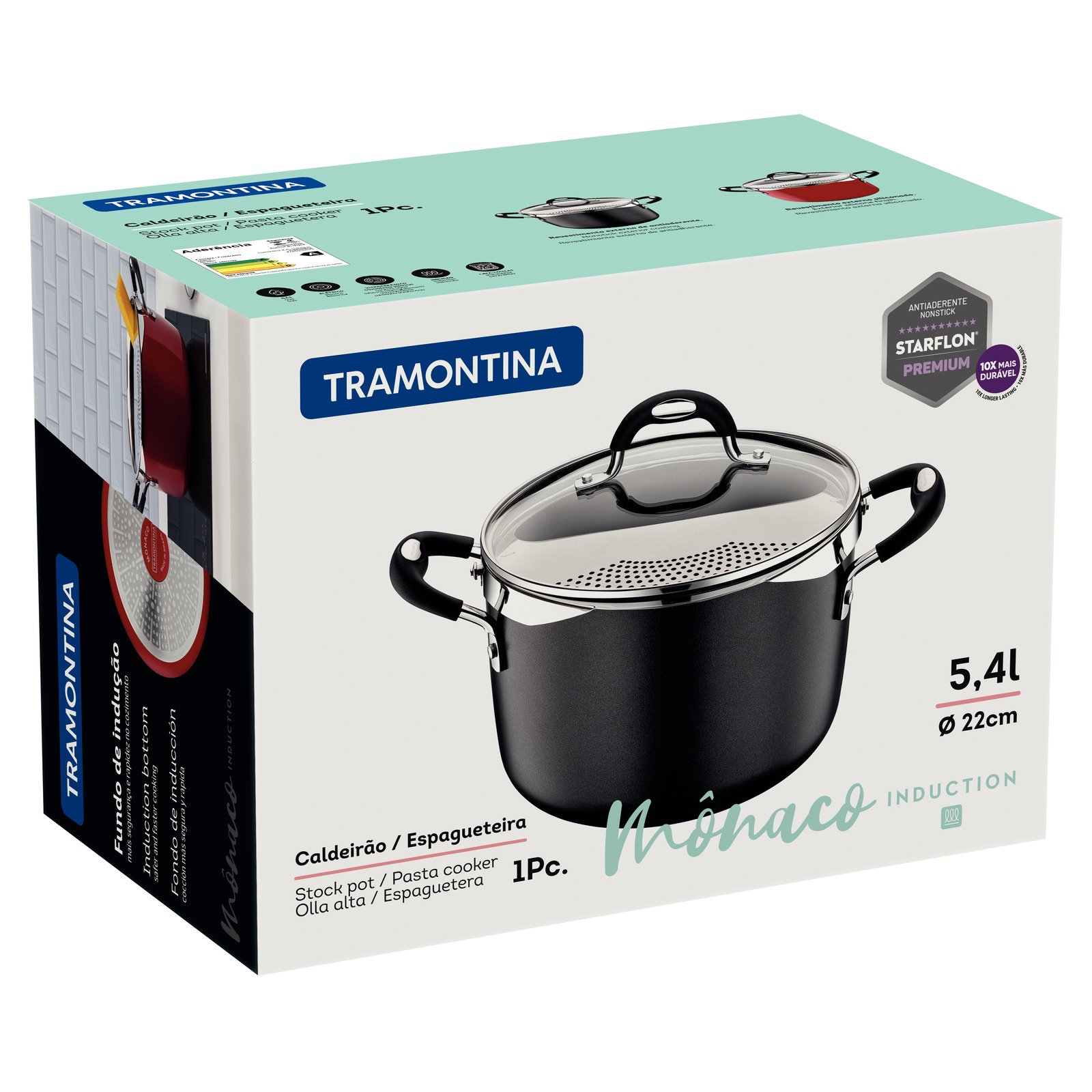 Espagueteira Tramontina Mônaco Induction em Alumínio com Revestimento Interno e Externo Antiaderente Starflon Premium Preto com Tampa 22 Cm 5,4 L - foto 7