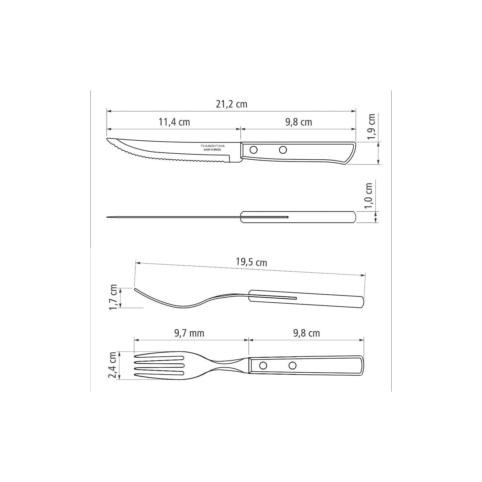 Jogo de Talheres para Churrasco Tramontina com Laminas de Aço Inox com Cabos de Madeira Tratada Polywood Vermelho 12 Peças - foto 4