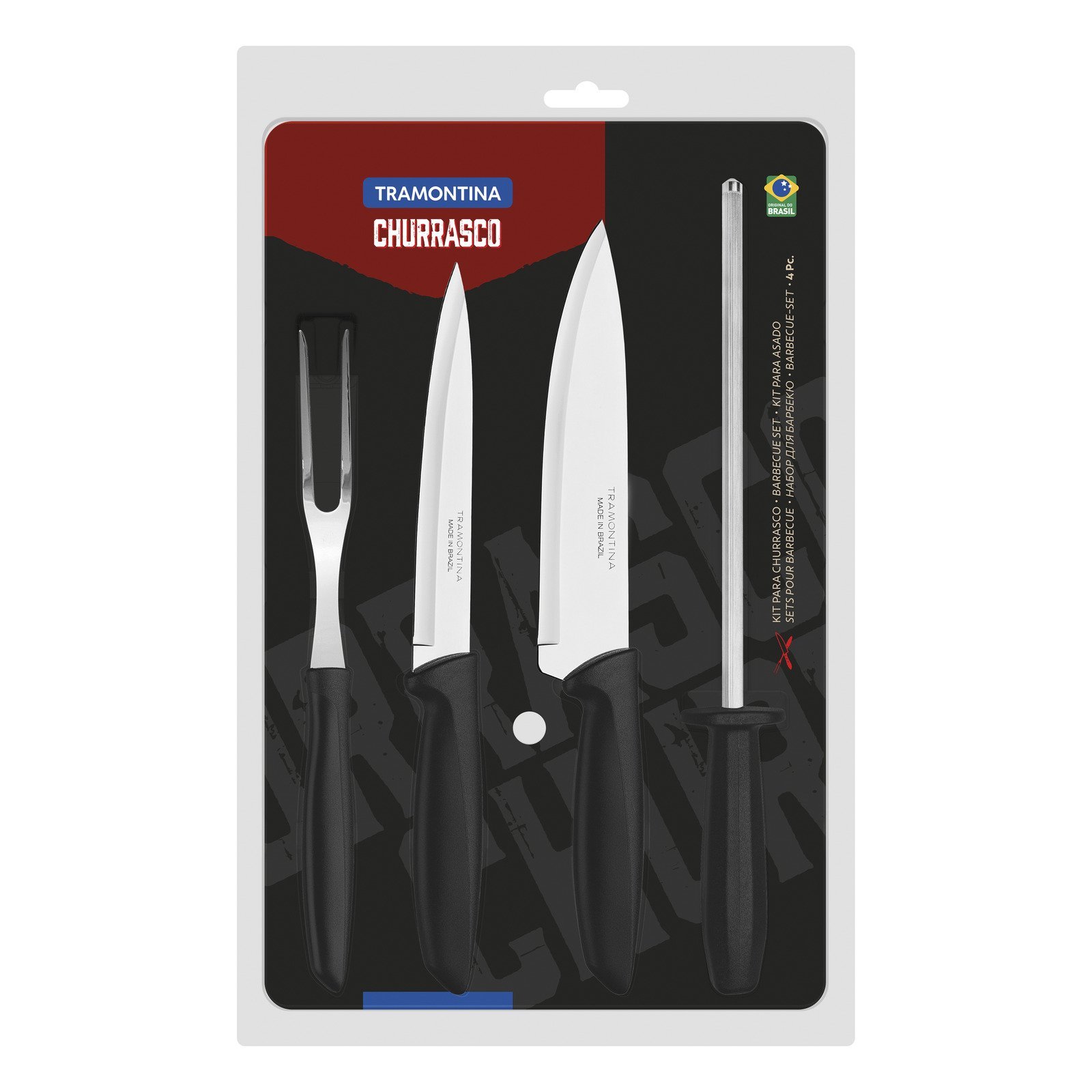 Kit para Churrasco Tramontina Plenus com Lâminas em Aço Inox e Cabos de Polipropileno Preto 4 Peças - foto 3