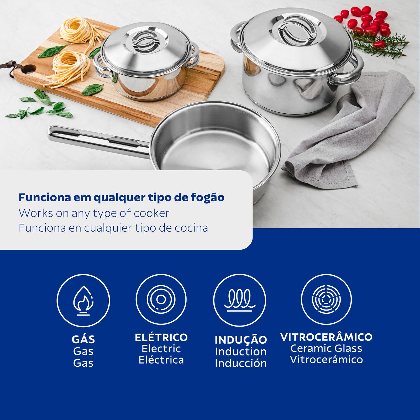 Jogo de Panelas Tramontina Solar em Aço Inox Fundo Triplo 6 Peças - foto 3