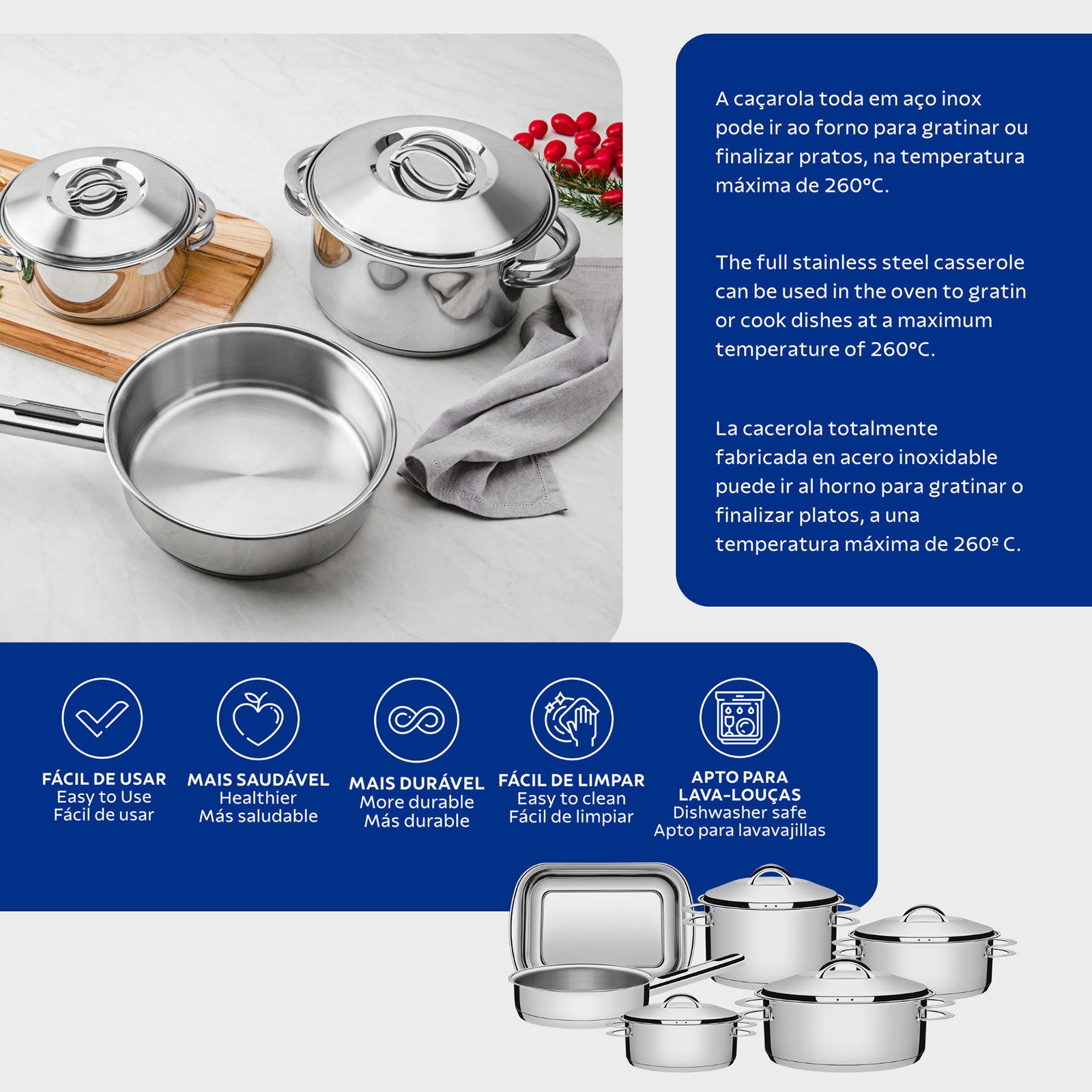 Jogo de Panelas Tramontina Solar em Aço Inox Fundo Triplo 6 Peças - foto 4