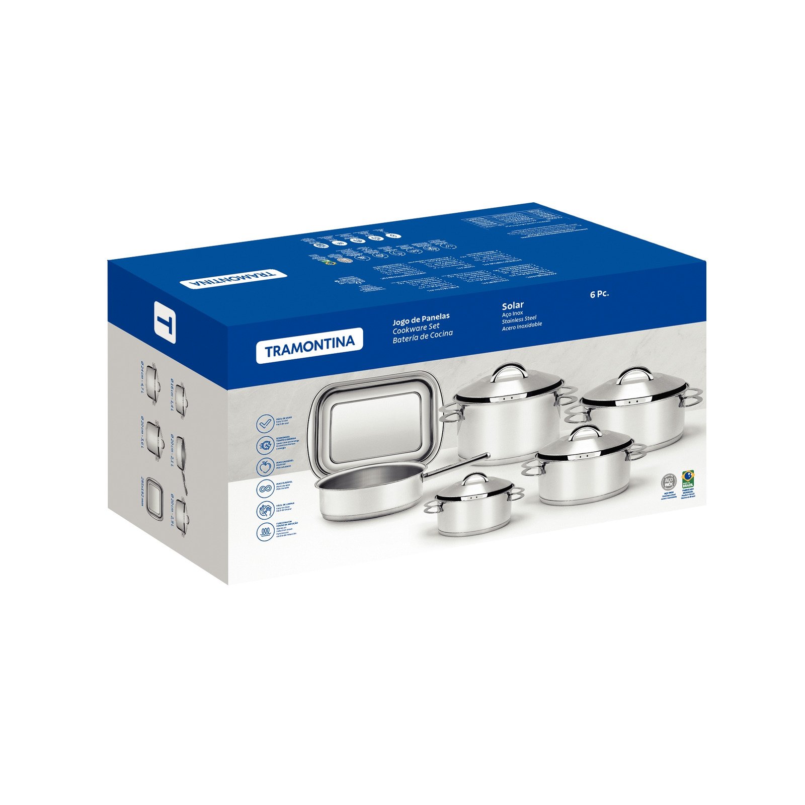 Jogo de Panelas Tramontina Solar em Aço Inox Fundo Triplo 6 Peças - foto 9