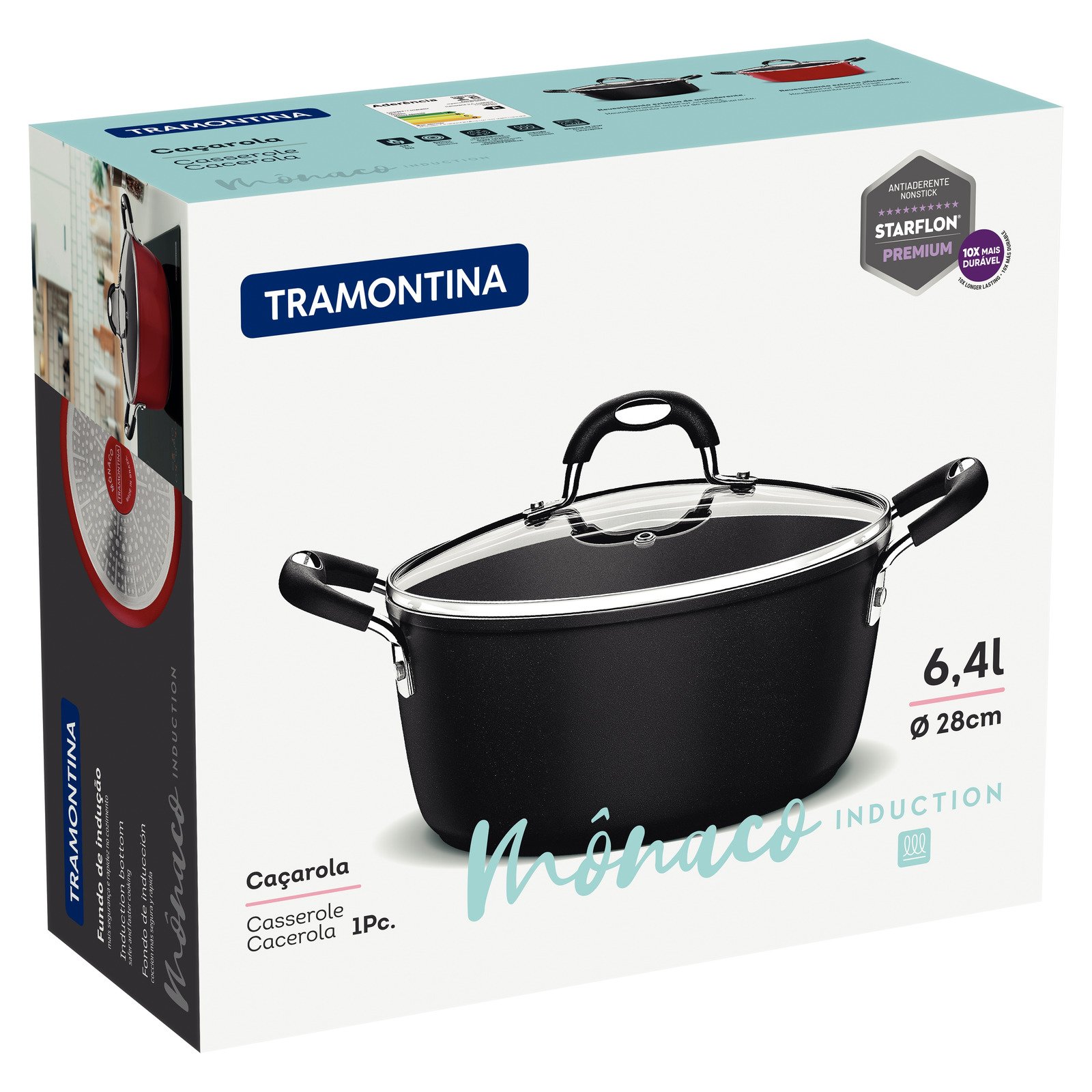 Caçarola Tramontina Mônaco Induction em Alumínio com Revestimento Interno e Externo Antiaderente Starflon Premium Preto com Tampa de Vidro 28 Cm 6,4 L - foto 7