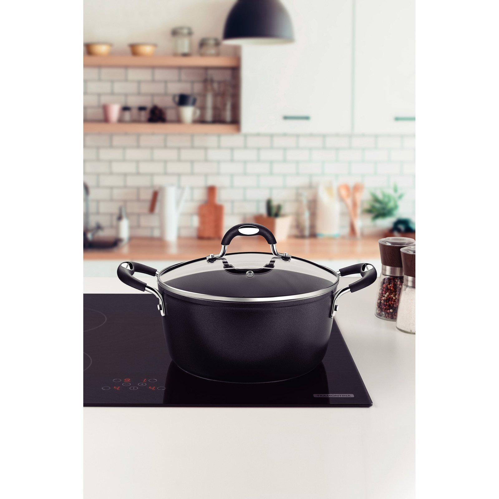 Caçarola Tramontina Mônaco Induction em Alumínio com Revestimento Interno e Externo Antiaderente Starflon Premium Preto com Tampa de Vidro 28 Cm 6,4 L - foto 2