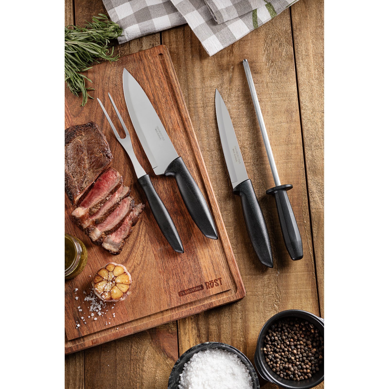 Kit para Churrasco Tramontina Plenus com Lâminas em Aço Inox e Cabos de Polipropileno Preto 4 Peças - foto 2