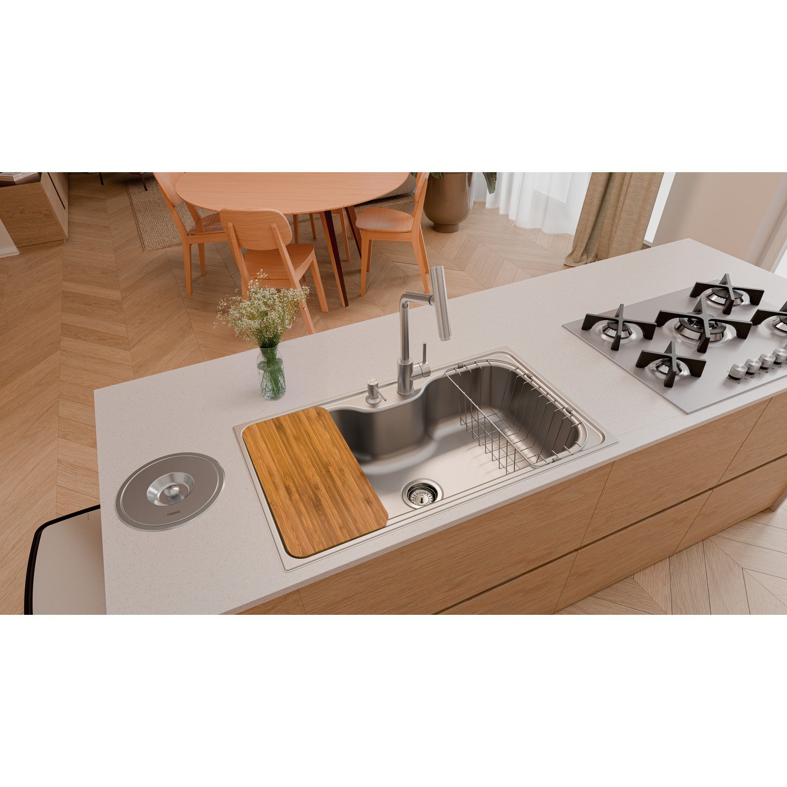 Cuba Tramontina Morgana Maxi 78 Fx em Aço Inox com Acabamento Escovado com Dosador de Sabão, Tábua e Cesto Aramado - foto 2