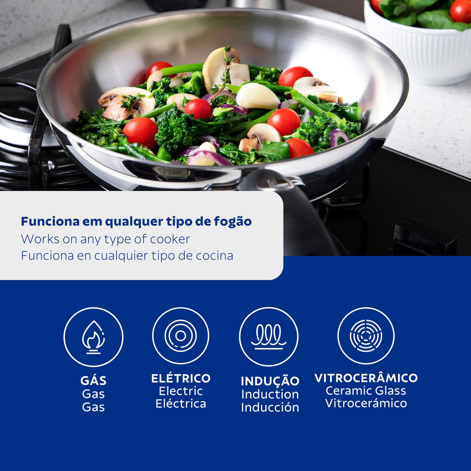 Frigideira Tramontina Solar Silicone Rasa em Aço Inox Fundo Triplo com Cabo de Silicone 20 Cm 1,3 L - foto 2