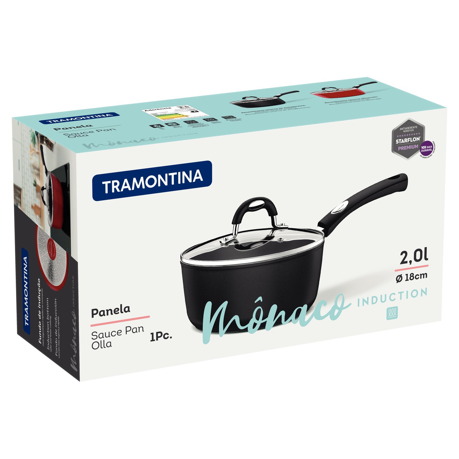 Panela Tramontina Mônaco Induction em Alumínio com Revestimento Interno e Externo Antiaderente Starflon Premium Preto com Tampa de Vidro 18 Cm 2 L - foto 7