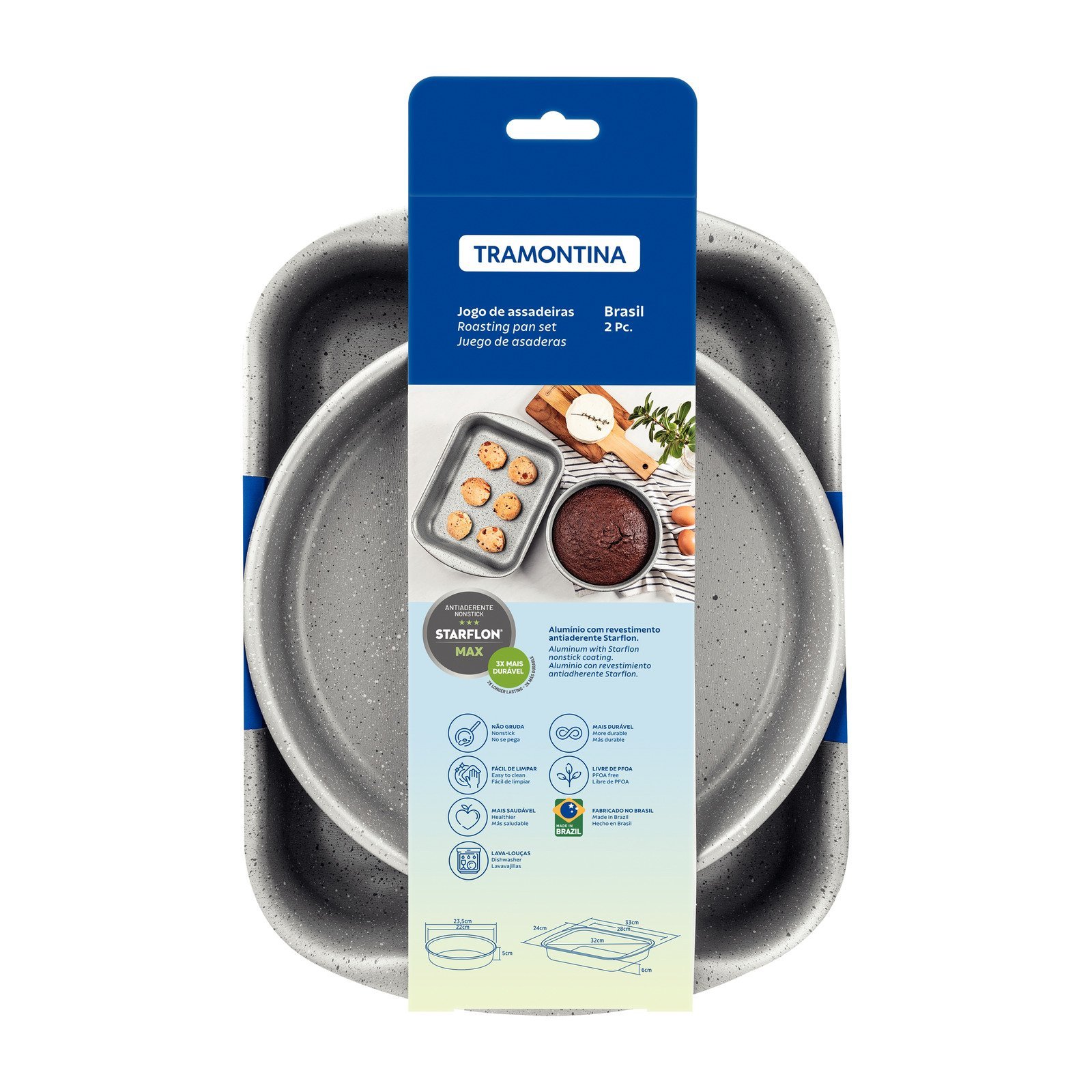 Jogo de Assadeiras Tramontina Brasil em Alumínio com Revestimento Interno e Externo em Antiaderente Starflon Max Preto 02 Peças - foto 4