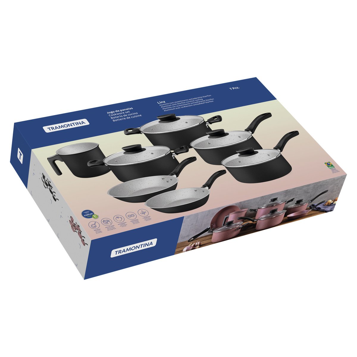Jogo Panelas Tramontina Linz 7 Peças Aluminio Antiaderente Starflon Max Preto - foto 13