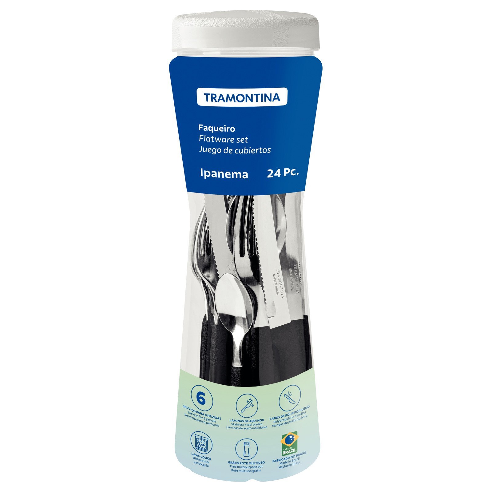 Faqueiro Tramontina Ipanema com Lâminas em Aço Inox e Cabos de Polipropileno Preto com Pote Plástico 24 Peças - foto 7