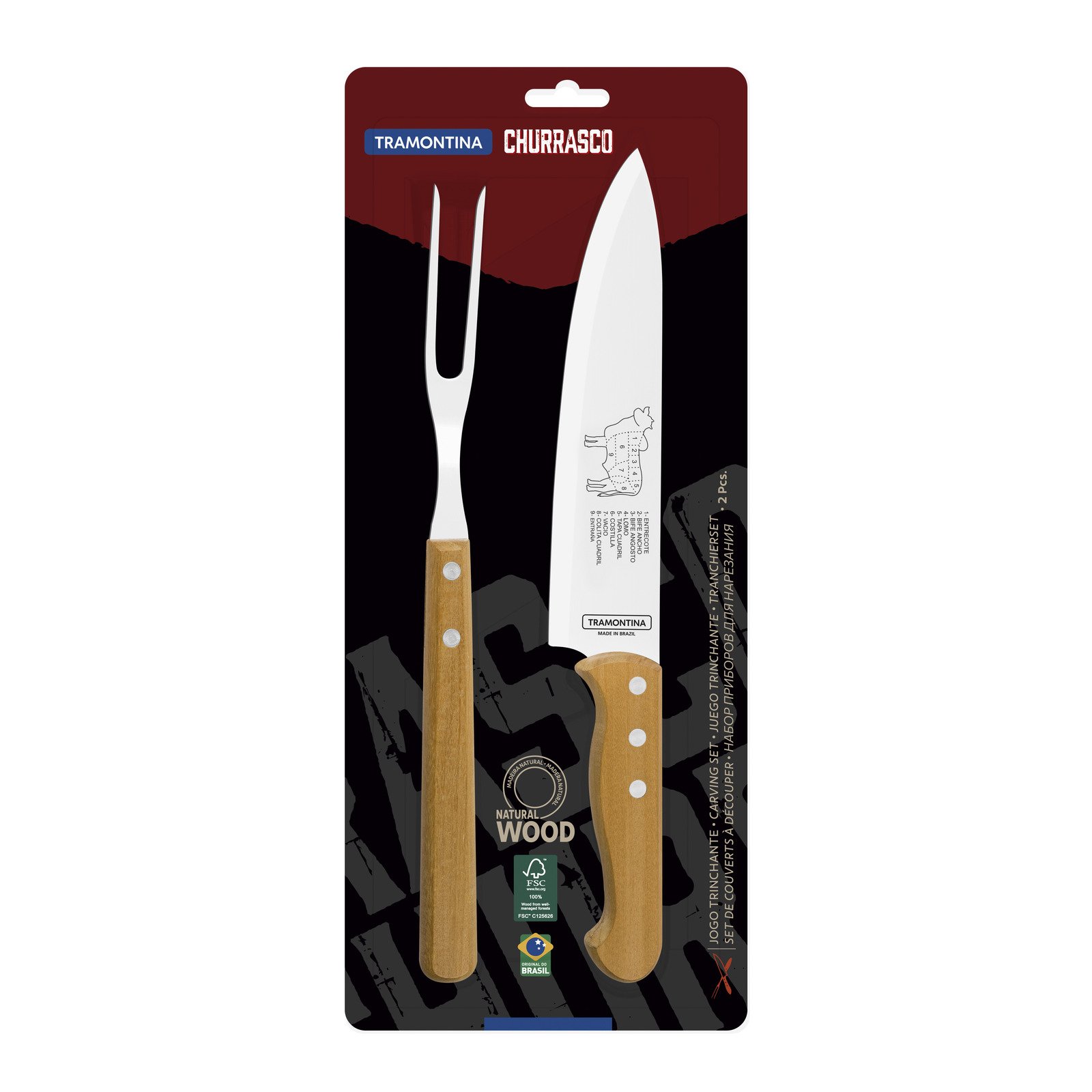 Jogo Trinchante Tramontina com Lâminas de Aço Inox e Cabos de Madeira Natural 2 Peças - foto 5