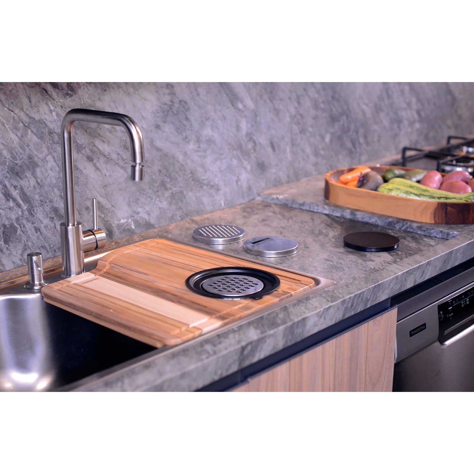 Cuba de Sobrepor Tramontina Morgana 60 Fx em Aço Inox com Dosador de Sabão Tábua e Bowl Ralador - foto 3