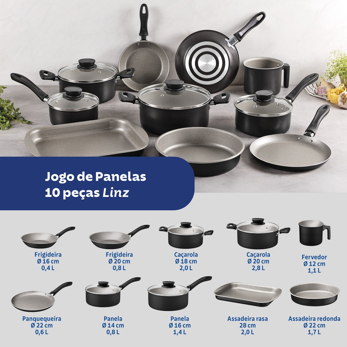 Jogo Panelas Tramontina Linz 10 Peças Aluminio Antiaderente Starflon Max Preto - foto 15