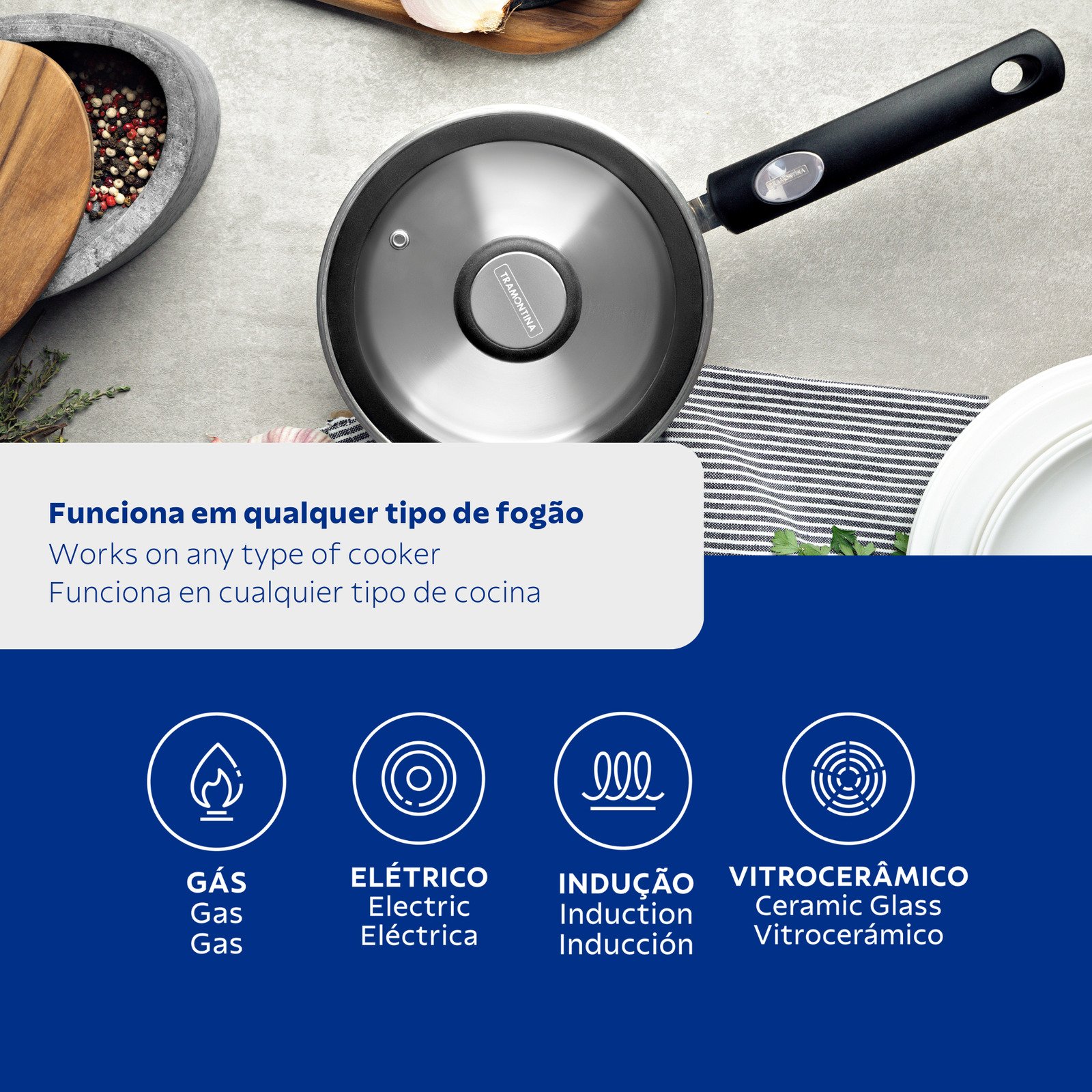 Panela Tramontina Solar Silicone em Aço Inox com Fundo Triplo 16 Cm 1,4 L - foto 2