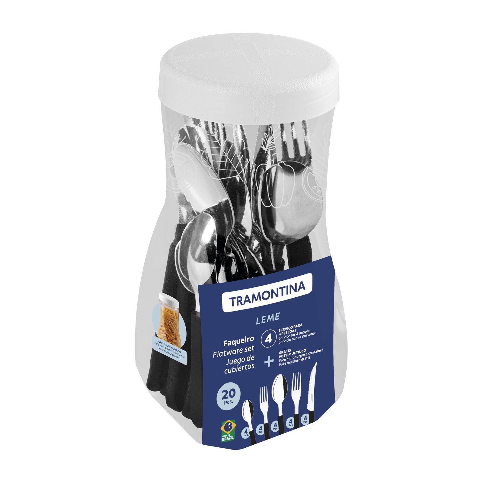 Faqueiro Tramontina Leme com Lâminas em Aço Inox e Cabos de Polipropileno Preto 20 Peças - foto 6