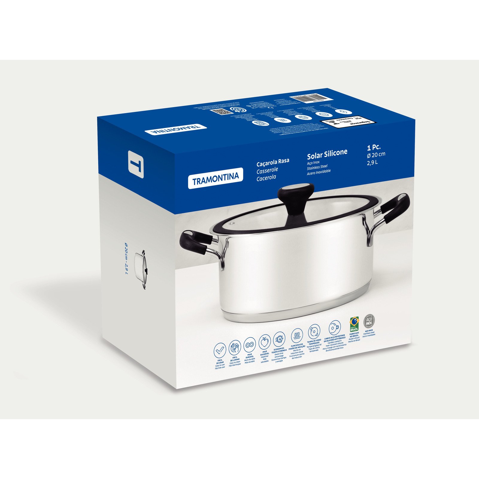 Caçarola Rasa Tramontina Solar Silicone em Aço Inox com Fundo Triplo 20 Cm 2,9 L - foto 11