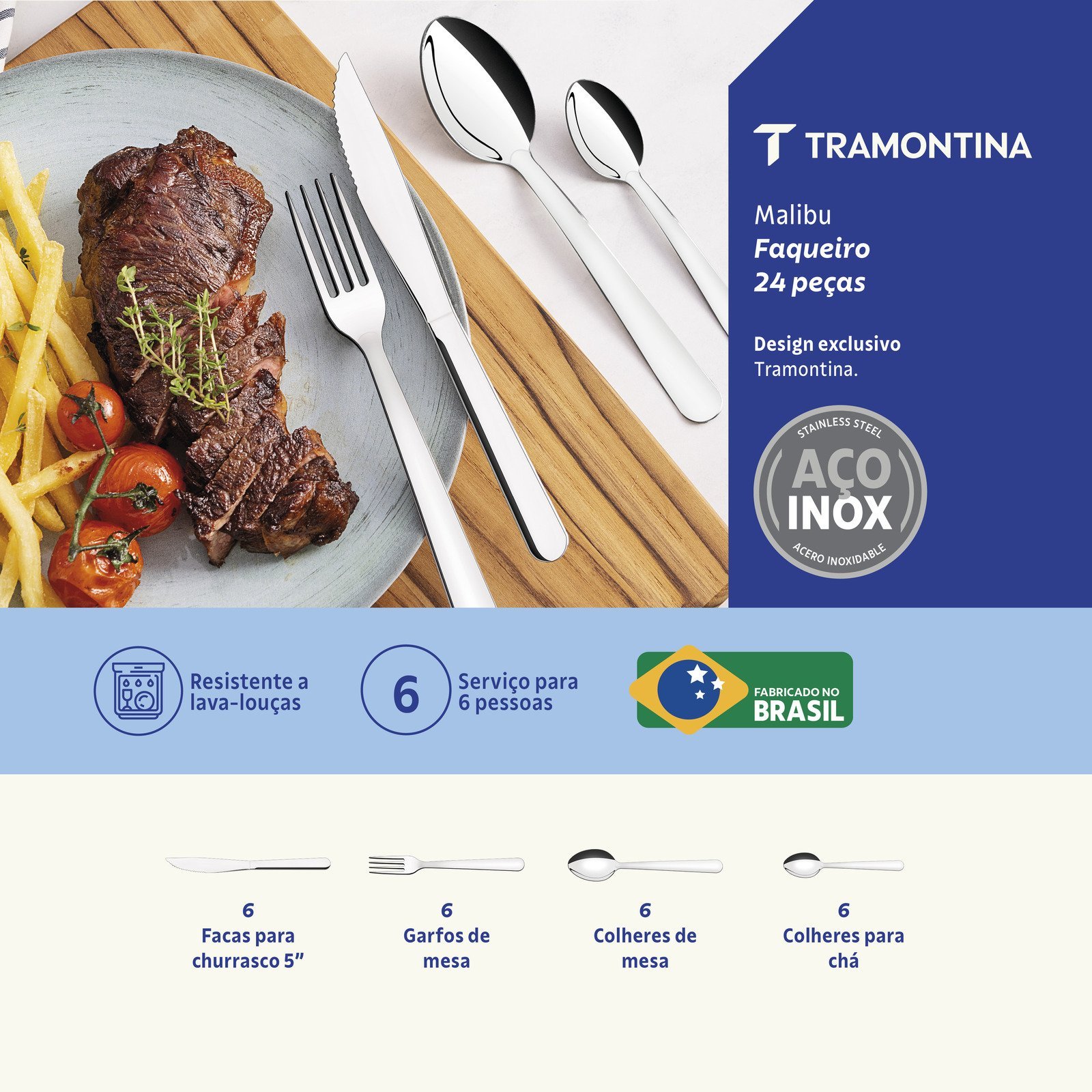 Faqueiro Tramontina Malibu em Aço Inox 24 Peças - foto 2