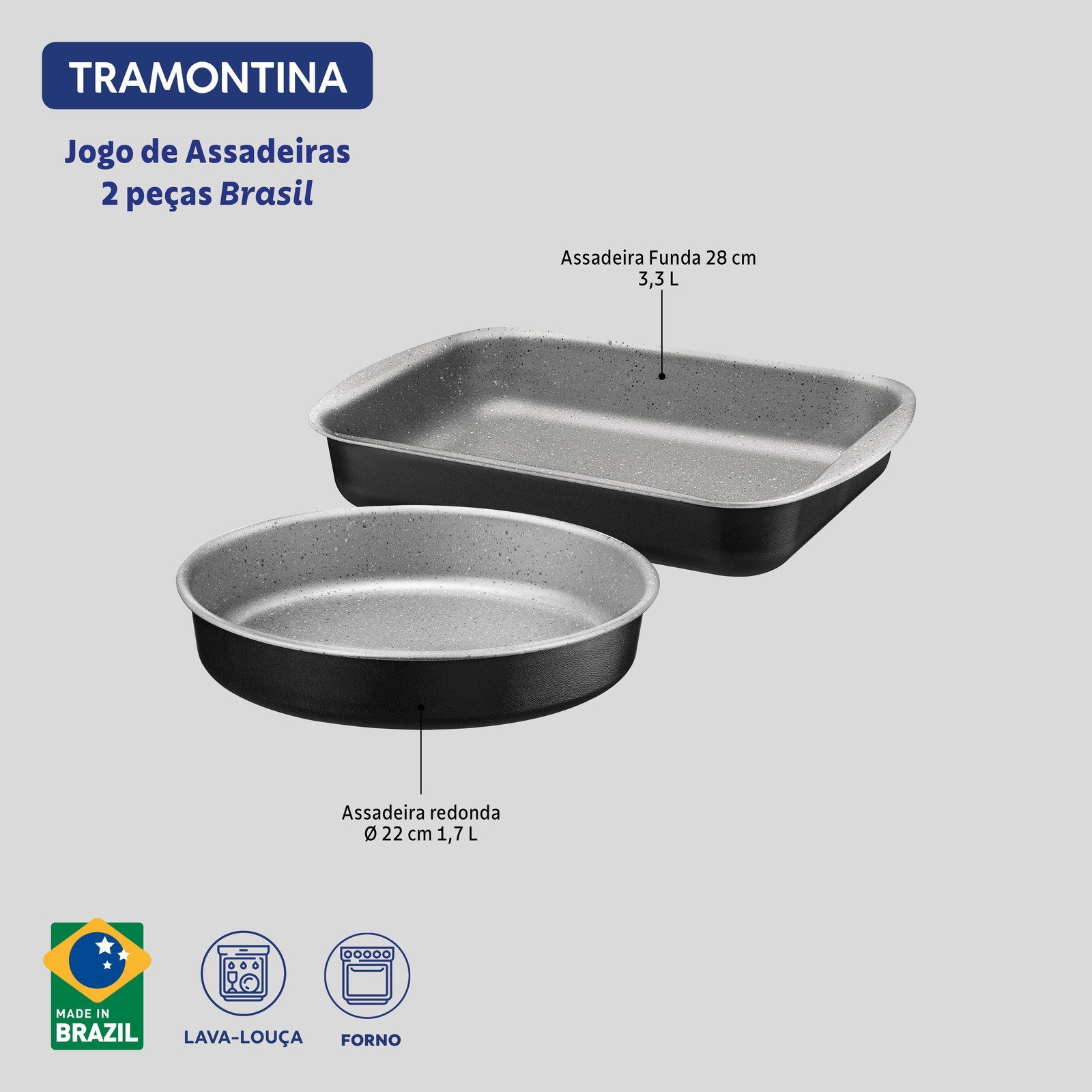 Jogo de Assadeiras Tramontina Brasil em Alumínio com Revestimento Interno e Externo em Antiaderente Starflon Max Preto 02 Peças - foto 5