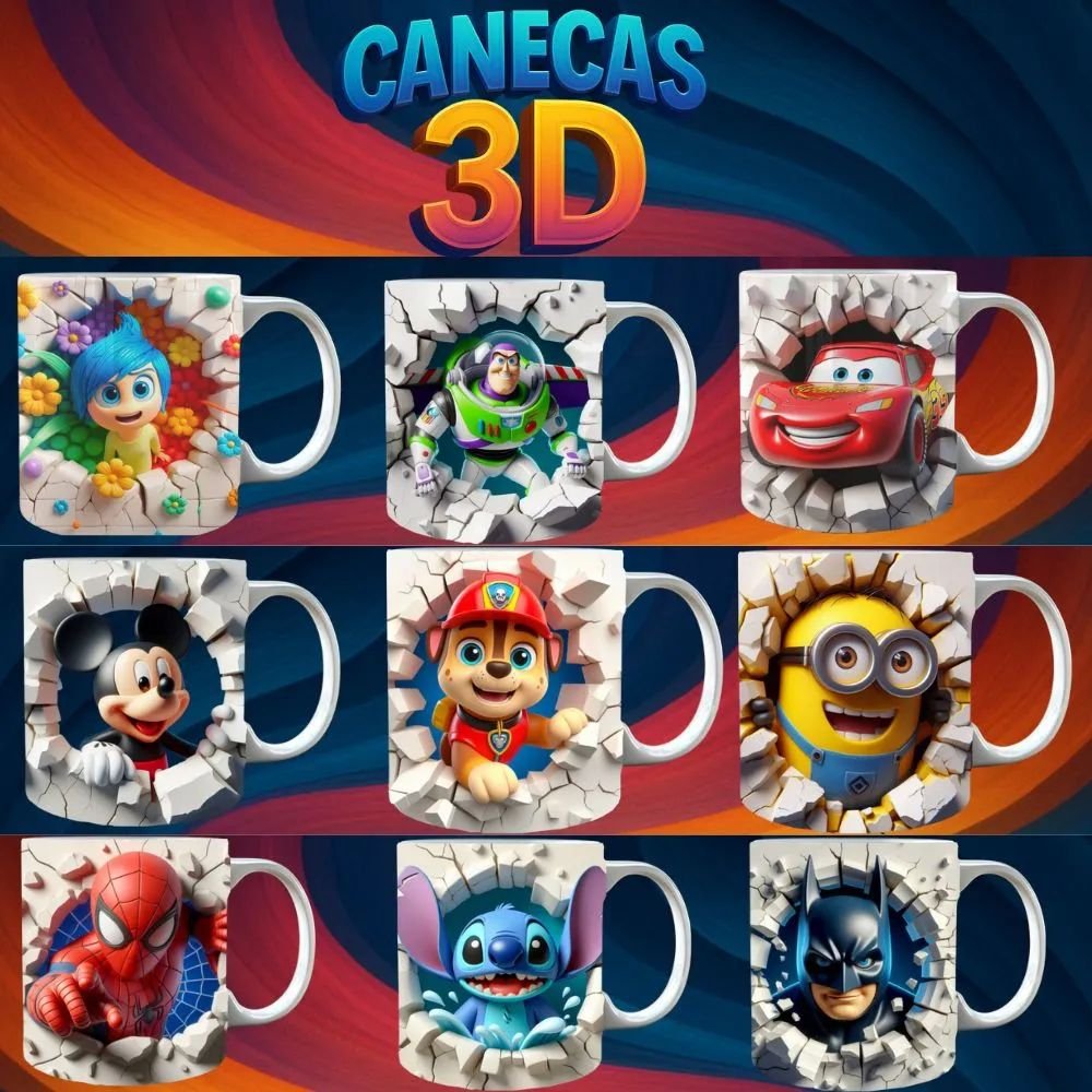 Estampas Extras Kit +4 Mil Estampas 3d para Canecas Tema Heróis e Extras
