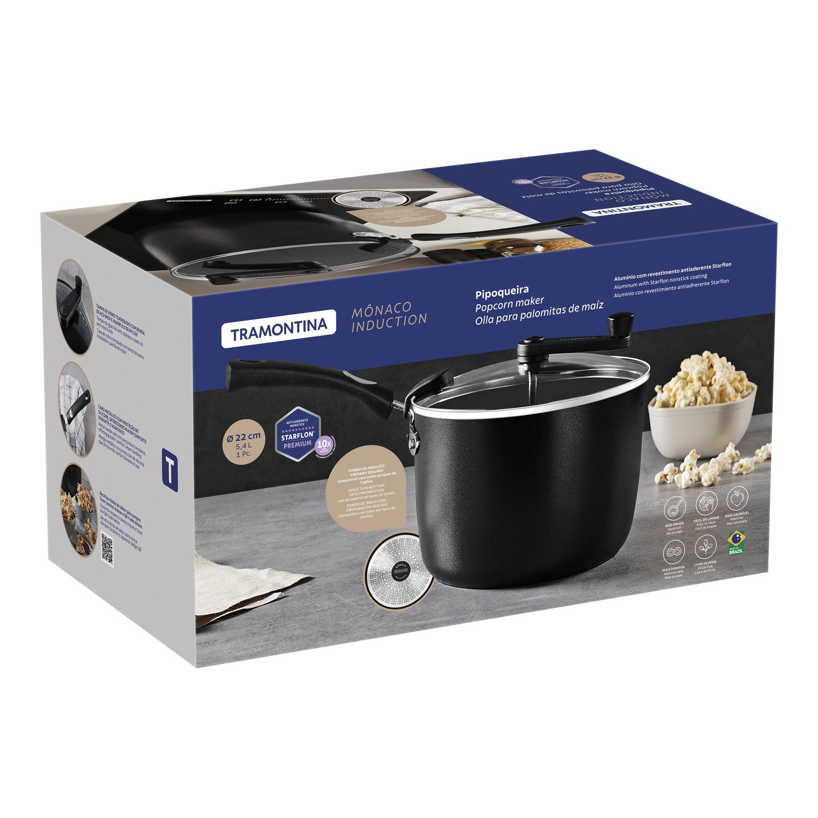 Pipoqueira Tramontina Mônaco Induction em Alumínio com Revestimento Interno e Externo Antiaderente Starflon Premium Preto 22 Cm 5,4 L - foto 10
