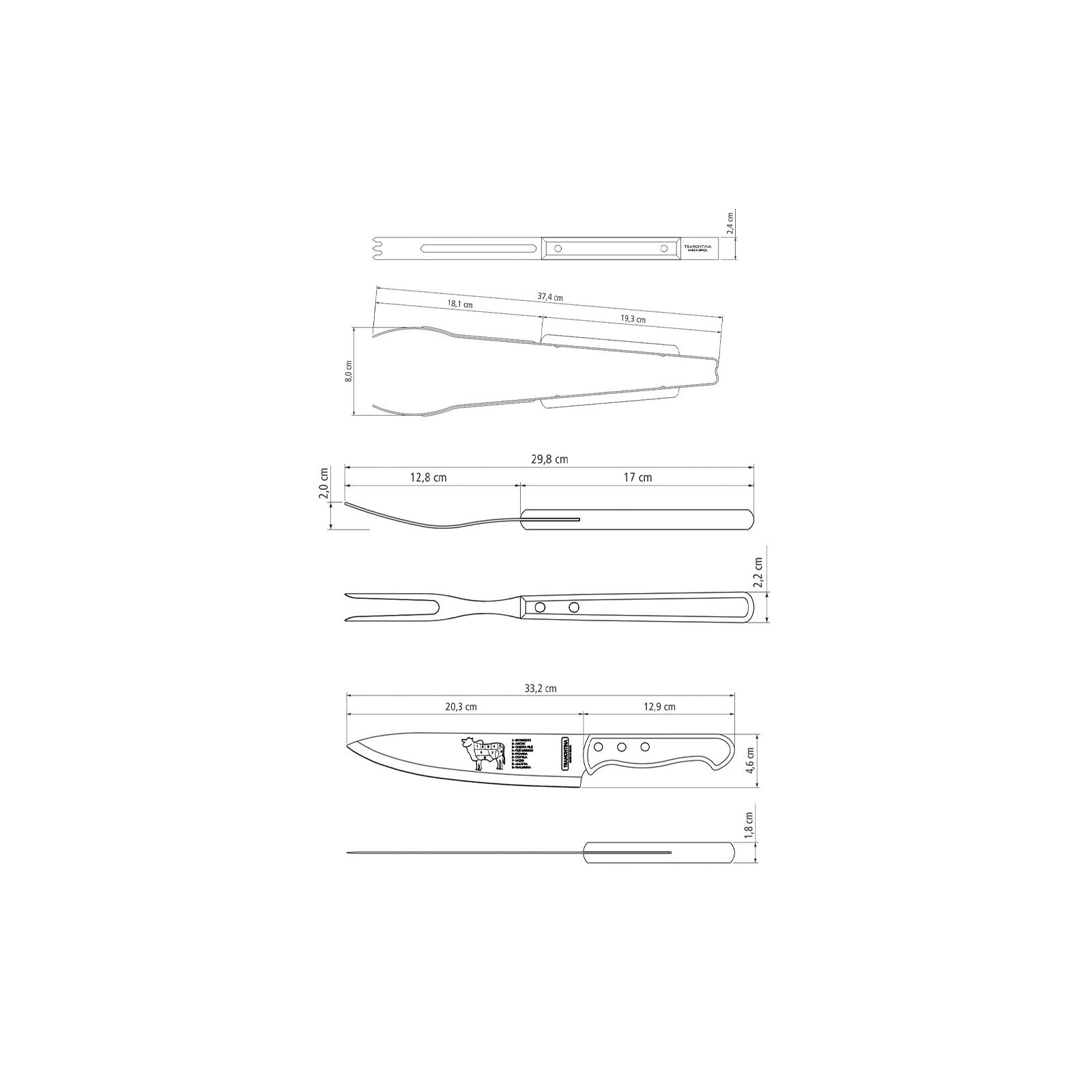 Jogo para Churrasco Tramontina com Lâminas em Aço Inox e Cabos de Madeira Natural 3 Peças - foto 9