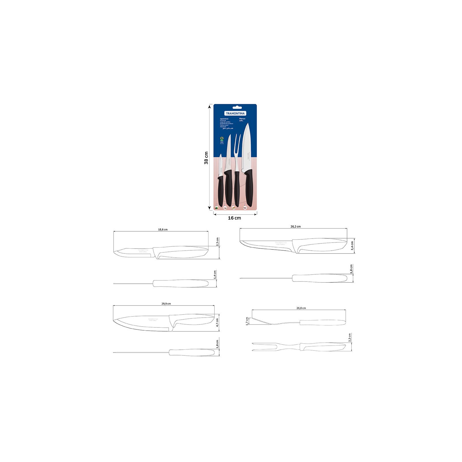 Jogo de Facas Tramontina Plenus com Lâminas em Aço Inox e Cabos de Polipropileno Preto 4 Peças - foto 5