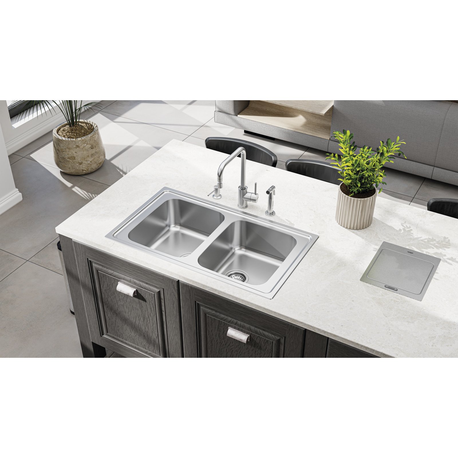 Cuba de Sobrepor Tramontina Marea Deep 2C 34 em Aço Inox com Acabamento Escovado 86 X 50 Cm com Válvula - foto 2