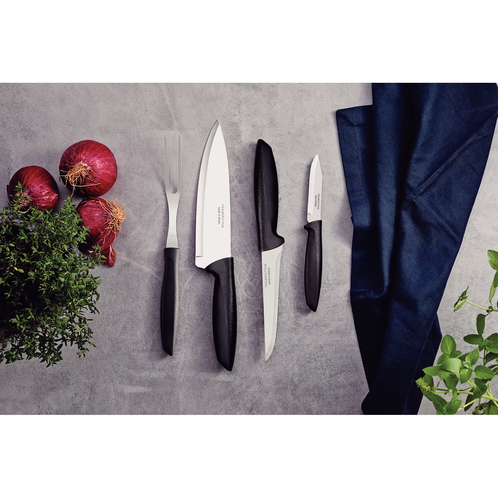 Jogo de Facas Tramontina Plenus com Lâminas em Aço Inox e Cabos de Polipropileno Preto 4 Peças - foto 2