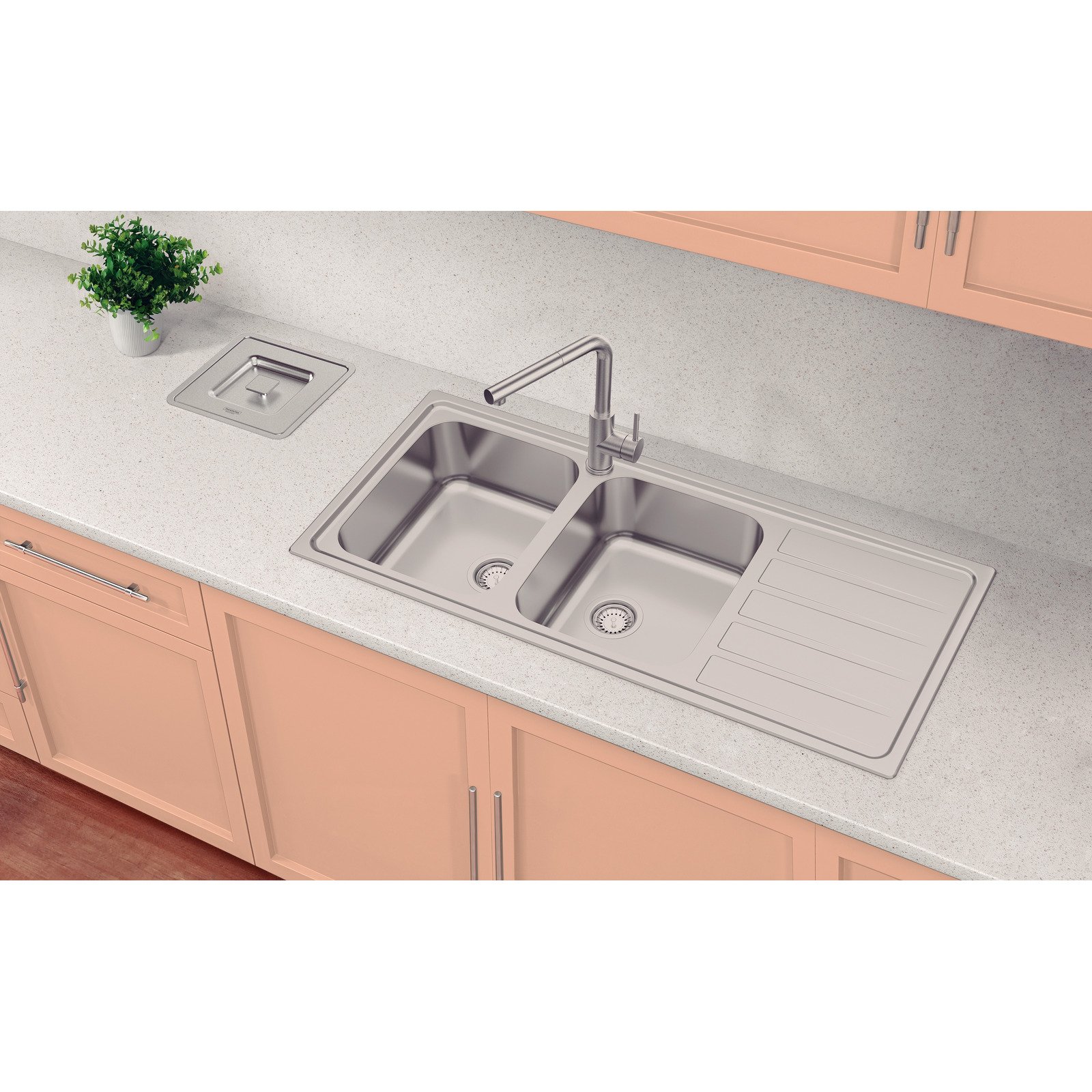 Cuba de Sobrepor Tramontina Marea Deep 2C 34 Plus em Aço Inox com Acabamento Escovado 116 X 50 Cm com Válvula - foto 2